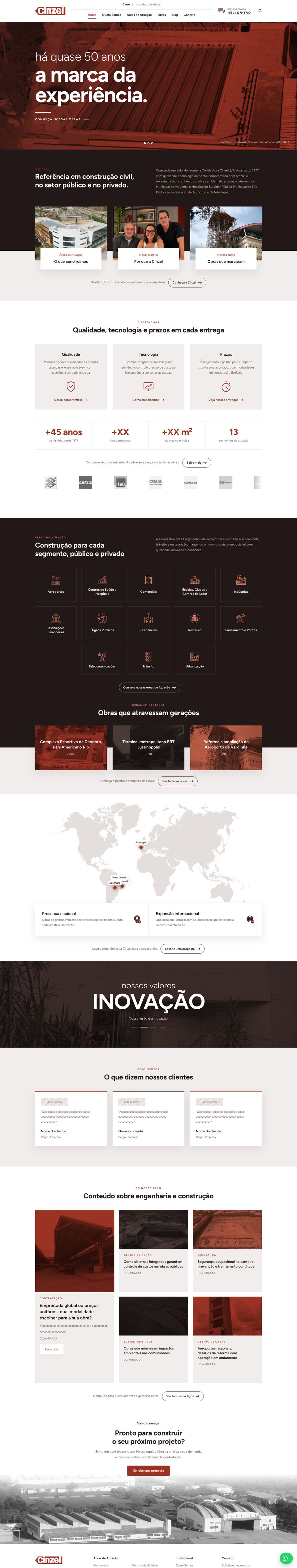 Home do novo site da Cinzel Construtora